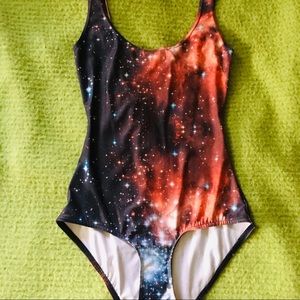 black milk galaxy print one piece bathing suit